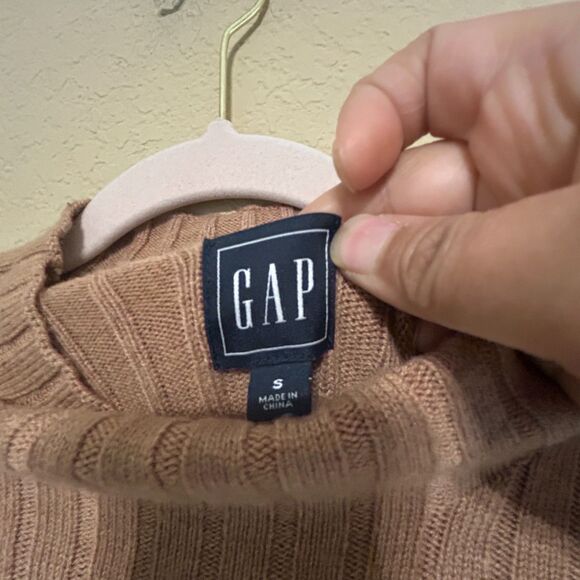 Gap Mock Neck Ribbed Knit Sweater  Womens Small Camel Brown Oversized Wool Blend - Picture 5 of 6